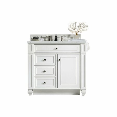 JAMES MARTIN VANITIES Bristol 36in Single Vanity, Bright White w/ 3 CM Ethereal Noctis Quartz Top 157-V36-BW-3ENC